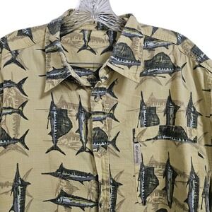 Columbia Men's All Over Swordfish Print Button Up Shirt Men's XL 100% Cotton **